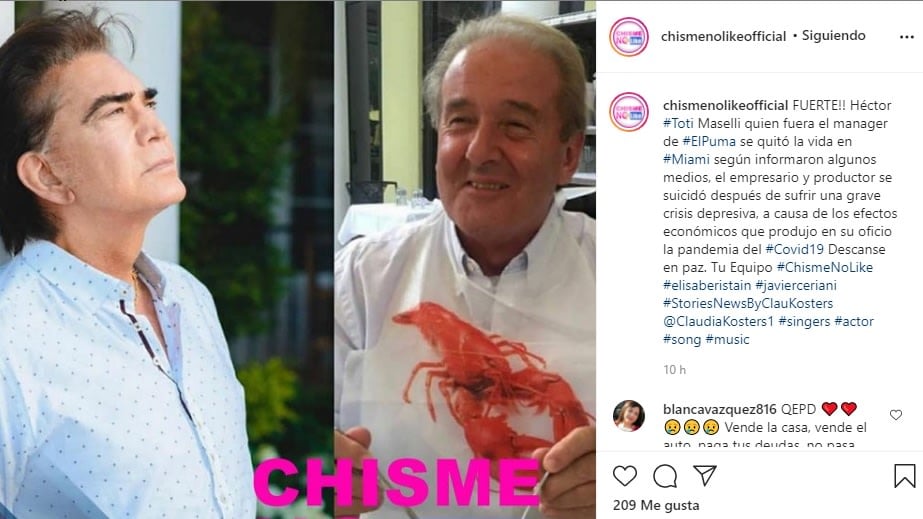 They confirm that Héctor Maselli, representative of El Puma, committed suicide José Luis Rodríguez