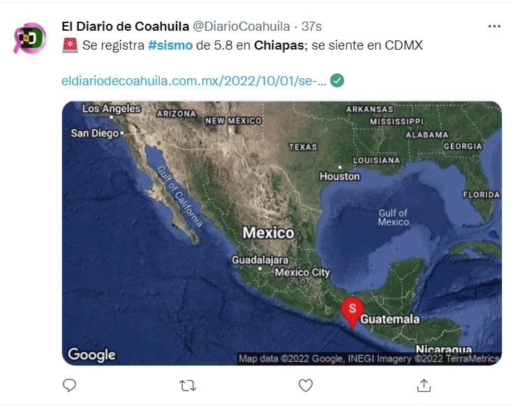 El epicentro del sismo ocurrió a 130 kilómetros al suroeste de Pijijiapan, Chiapas