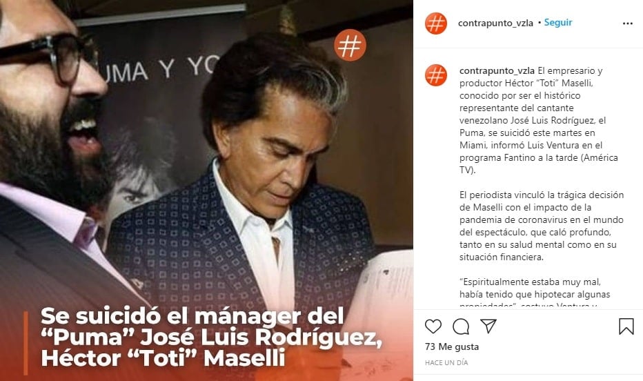 They confirm that Héctor Maselli, representative of El Puma, committed suicide José Luis Rodríguez