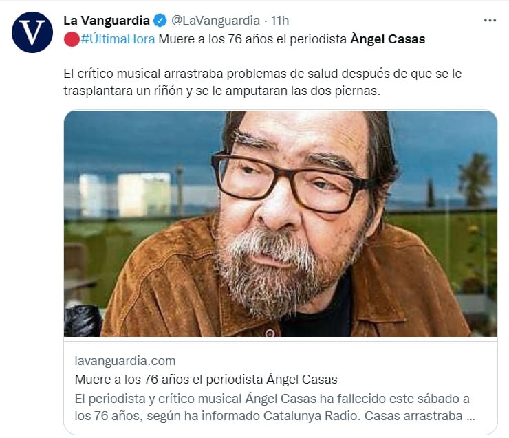 Expresan sus condolencias tras la muerte de Ángel Casas