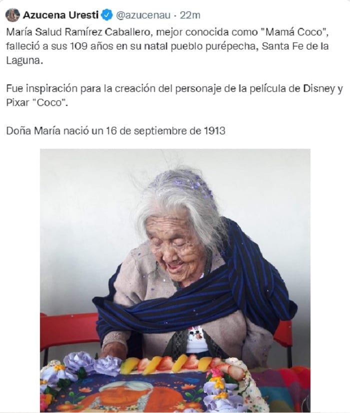 Productores de Pixar convivieron con la familia de María Salud, mejor conocida como Mamá Coco