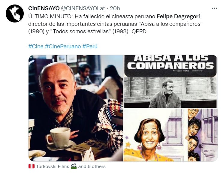 Felipe DeGregori: "Se fue un grande del cine"