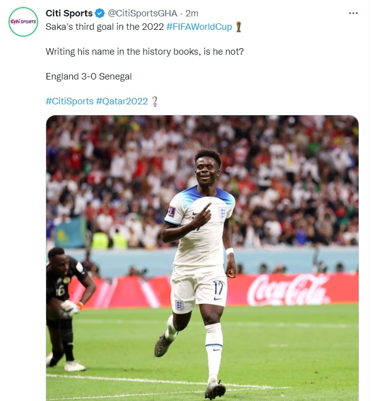 Inglaterra vs Senegal: Bukayo Saka marca el tercero