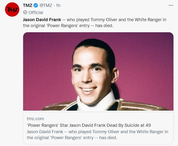 Jason David Frank 'fue una inspiración para mucha gente'
