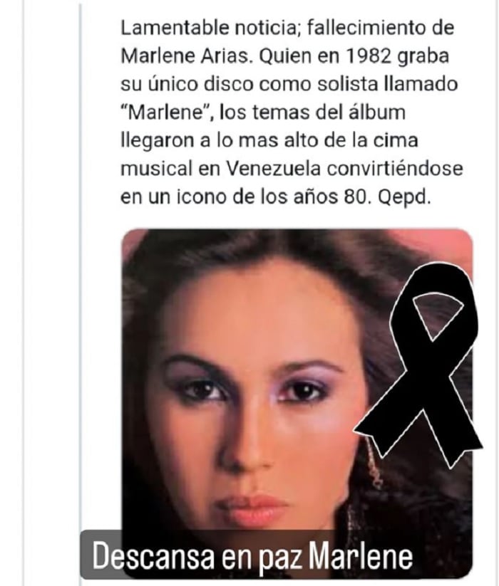 Death of Marlene Arias confirmed