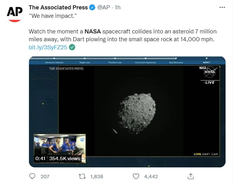 La nave de la NASA chocó contra el asteroide Dimorphos