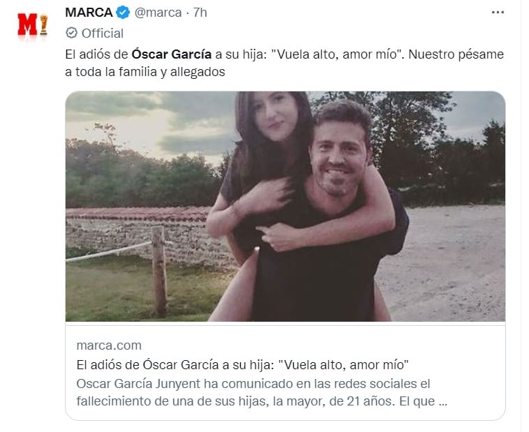 La hija de Óscar García Junyent tenía varios años luchando contra una enfermedad