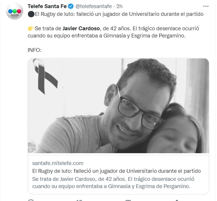 Expresan sus condolencias tras la muerte de Javier Cardoso, jugador de rugby