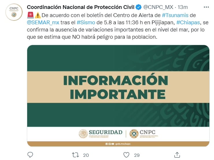 Sismo Chiapas: Comparten información importante