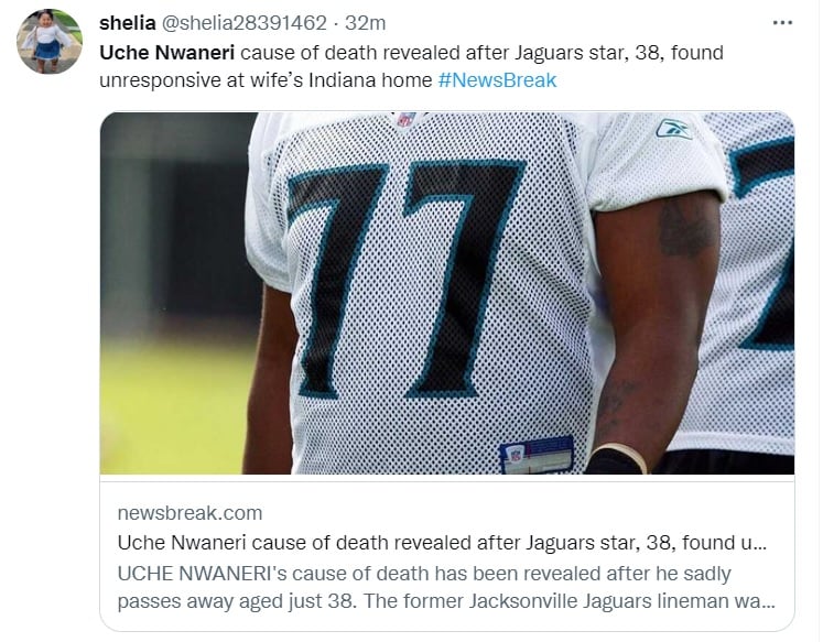 Uche Nwaneri murió a consecuencia de un ataque al corazón