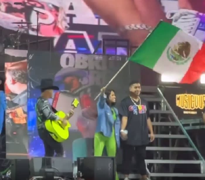 Becky G accompanies Eduin Caz and other members of Grupo Firme in Coachella