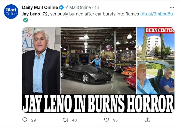 A pesar del accidente, Jay Leno está de buen humor