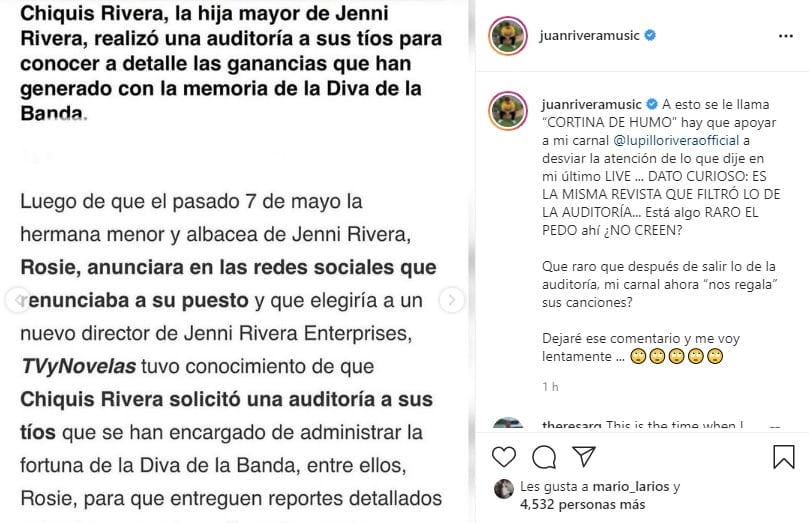Chiquis Rivera was the one "would have requested" an audit of his uncles