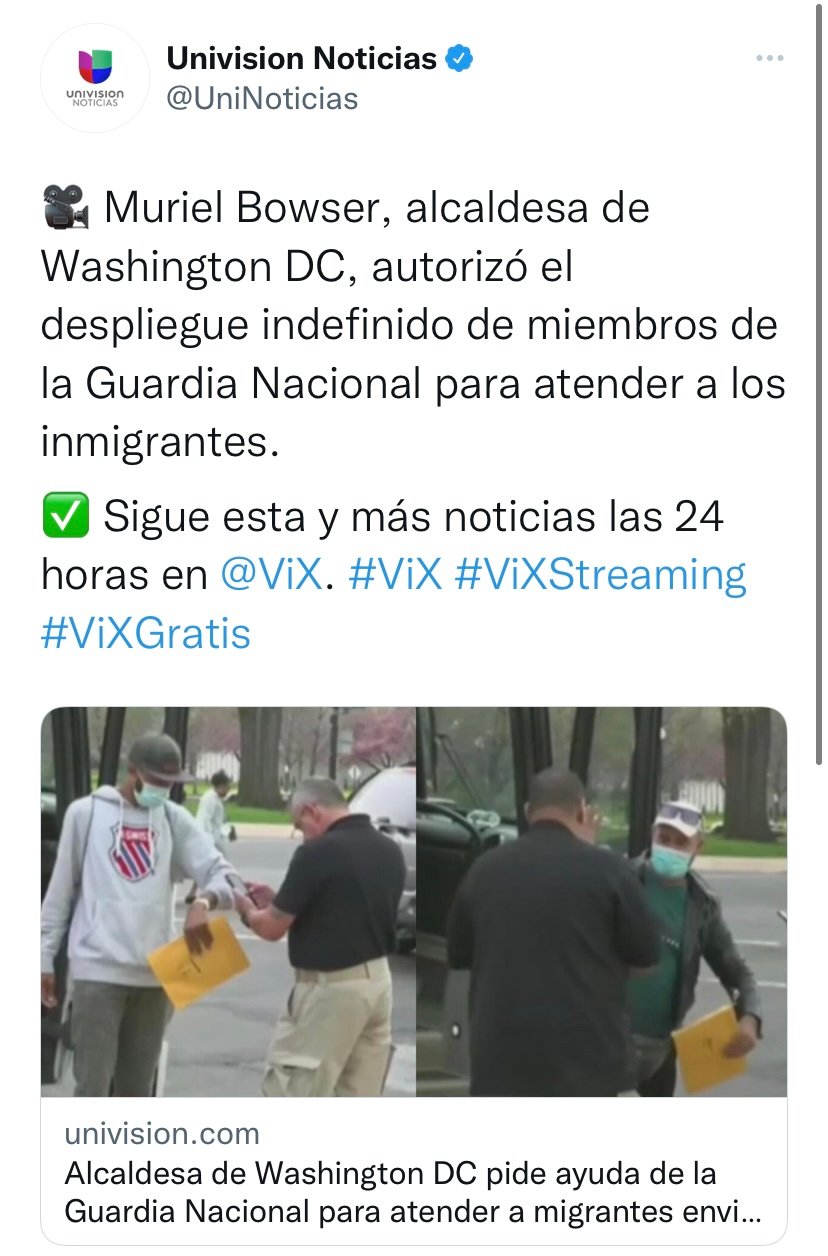 D.C. pide ayuda a Guardia Nacional por llegada de migrantes