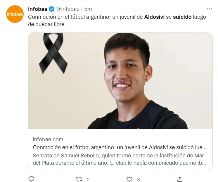 Samuel Rebollo jugaba como defensa