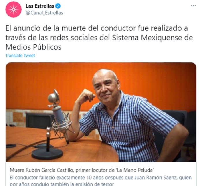 Rubén García Castillo, famous announcer of La Mano Peluda dies