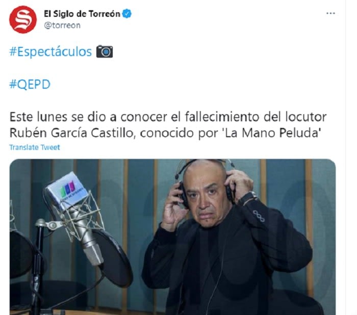 Rubén García Castillo, famous announcer of La Mano Peluda dies