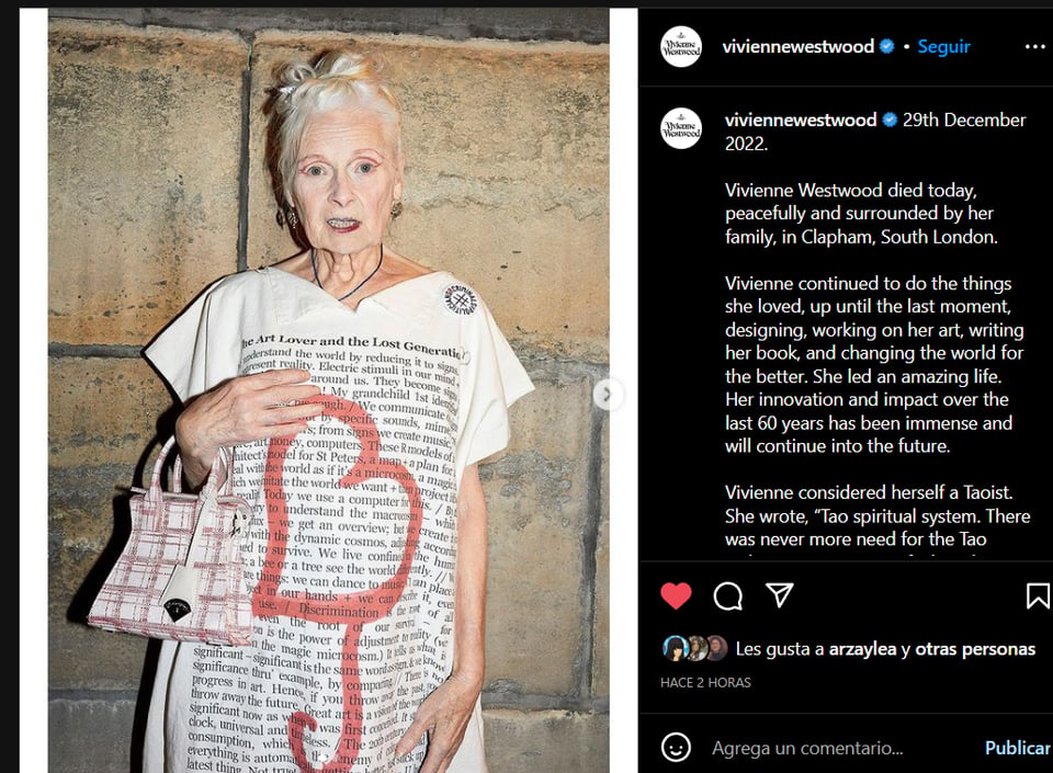 VIVIANNE WESTWOOD DIES