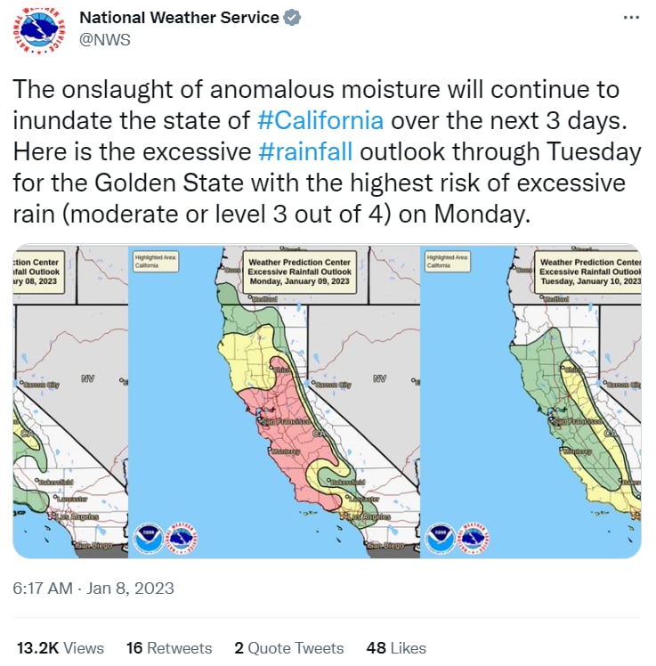 CALIFORNIA REGISTRA LLUVIAS CONSTANTES