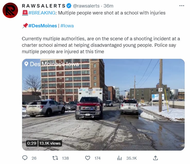REPORTAN TIROTEO EN CENTRO DE DES MOINES 