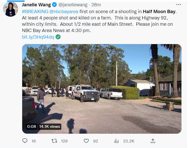 REPORTAN TIROTEO EN HALF MOON BAY
