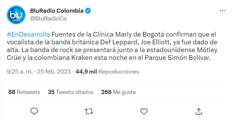 Hospitalizan vocalista Def Leppard: ¿Fuera de peligro?