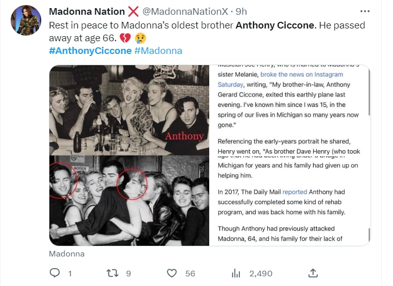 Brother Madonna dies: A difficult relationship?