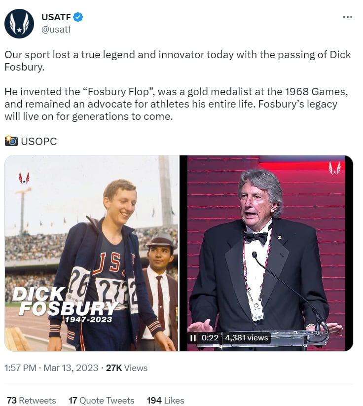 Muere atleta Dick Fosbury: ¿Una inspiración?