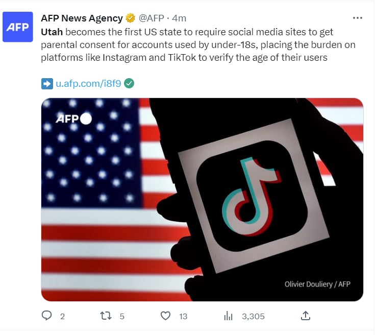 UTAH PROHIBITS USE OF SOCIAL MEDIA BY MINORS