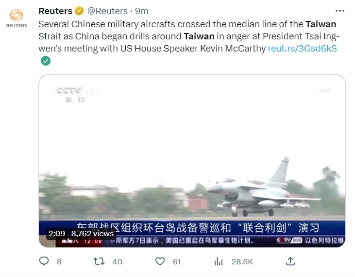 CHINA RESPONDE A REUNIÓN DE TAIWÁN CON EEUU