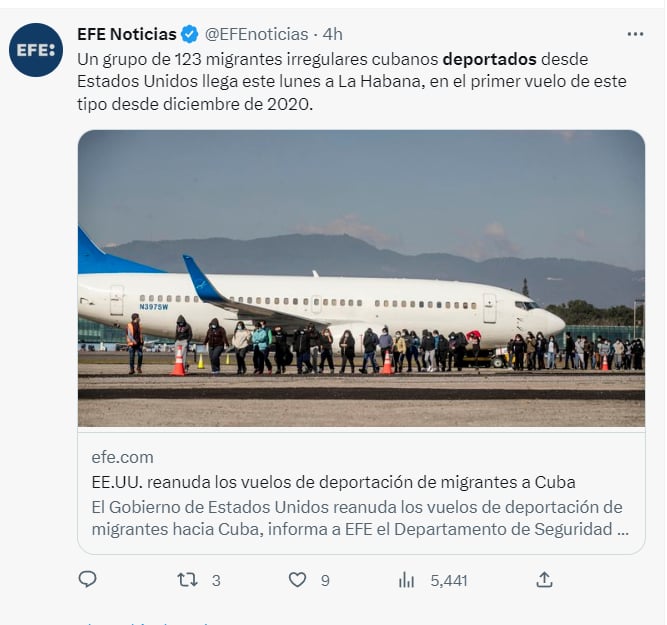 EEUU REANUDA DEPORTACIONES A CUBA