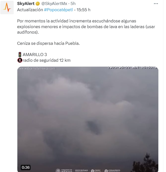 CONTINÚA LA ALERTA POR POPOCATÉPETL