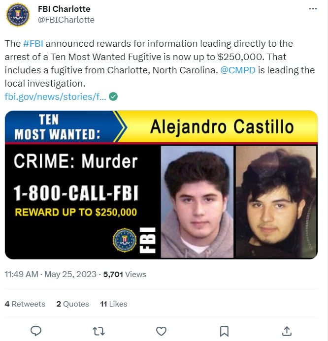 HISPANO SE UNE A LISTA DE FUGITIVOS POR EL FBI 