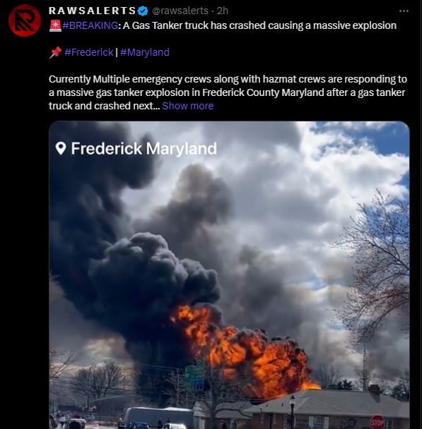 Gran explosión tras choque de tanque de gas deja un muerto en Maryland