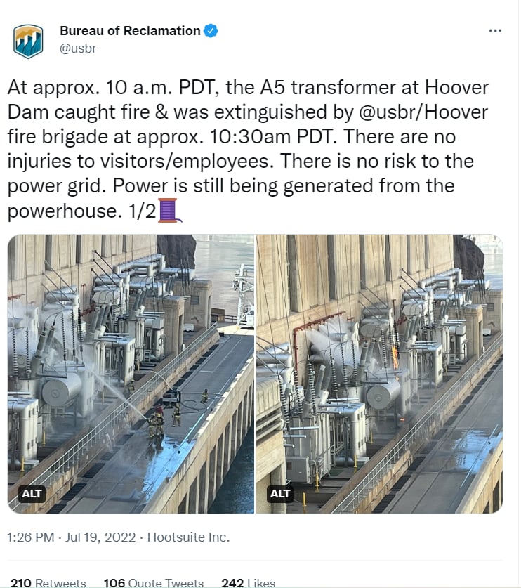 REPORTAN EXPLOSIÓN EN PRESA HOOVER
