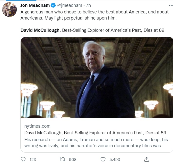 DAVID MCCULLOUGH DEATH CONFIRMED