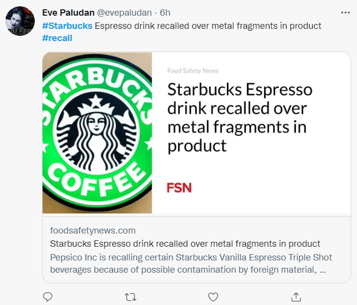 RECALL URGENTE EN STARBUCKS