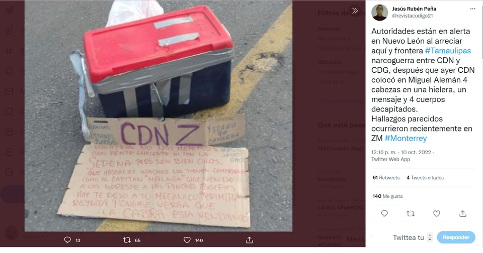 Encuentran cabezas hielera Tamaulipas: ¿Qué decía la nota?