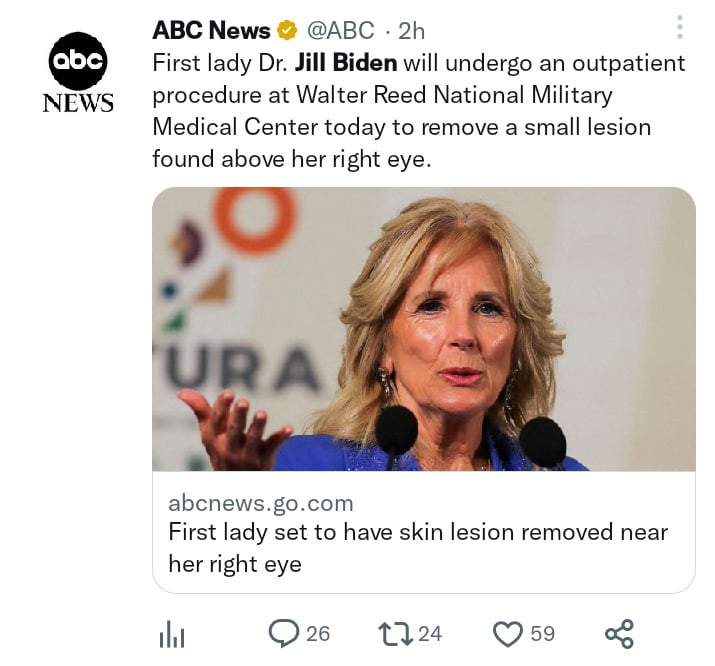 Jill Biden sometida cirugía