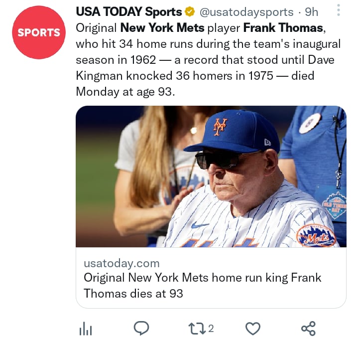 Muere beisbolista Frank Thomas