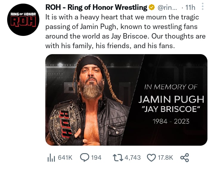Wrestler Jay Briscoe dies