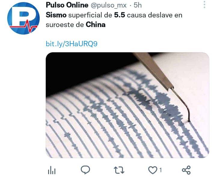 Sismo China magnitud 5.5