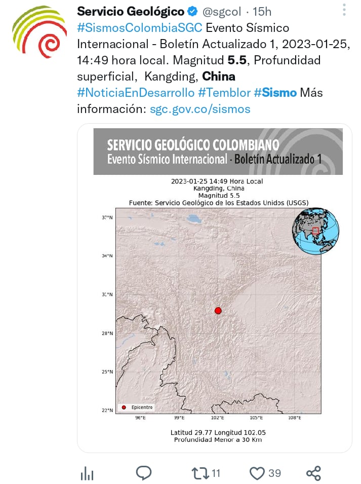 Sismo China magnitud 5.5