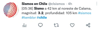 Sismo magnitud 3.2 Chile