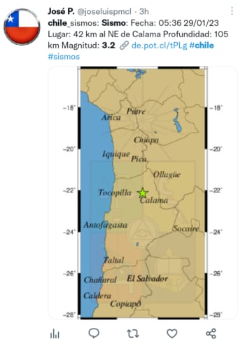 Sismo magnitud 3.2 Chile