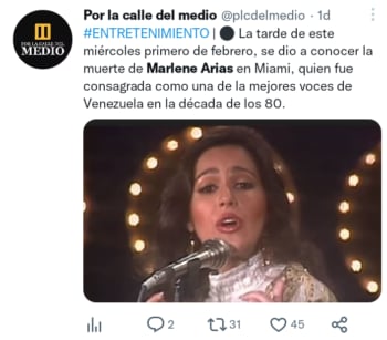 Causa muerte Marlene Arias