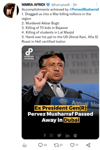 Muere expresidente Pervez Musharraf