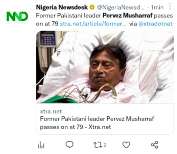 La familia de Musharraf anunció que semanas hospitalizado