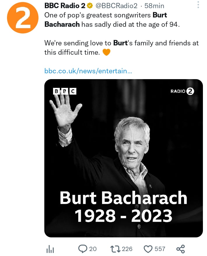 Composer Burt Bacharach dies