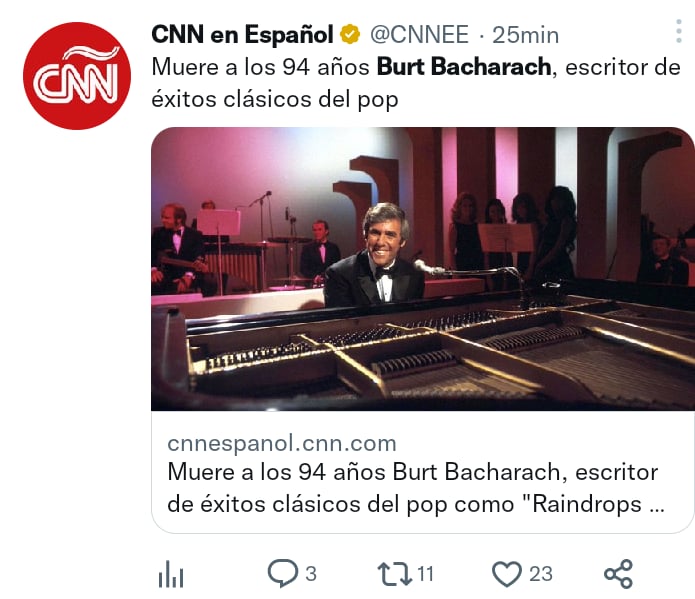 Muere compositor Burt Bacharach